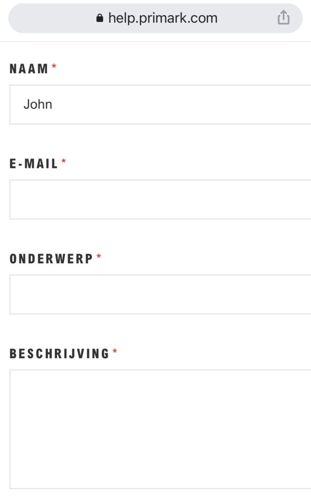 Formulier Primark