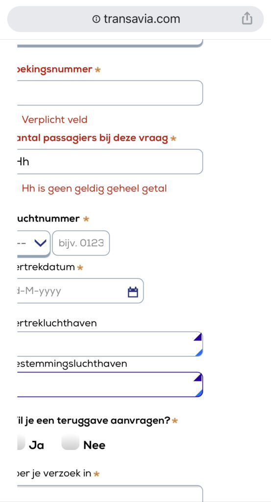 Formulier Transavia