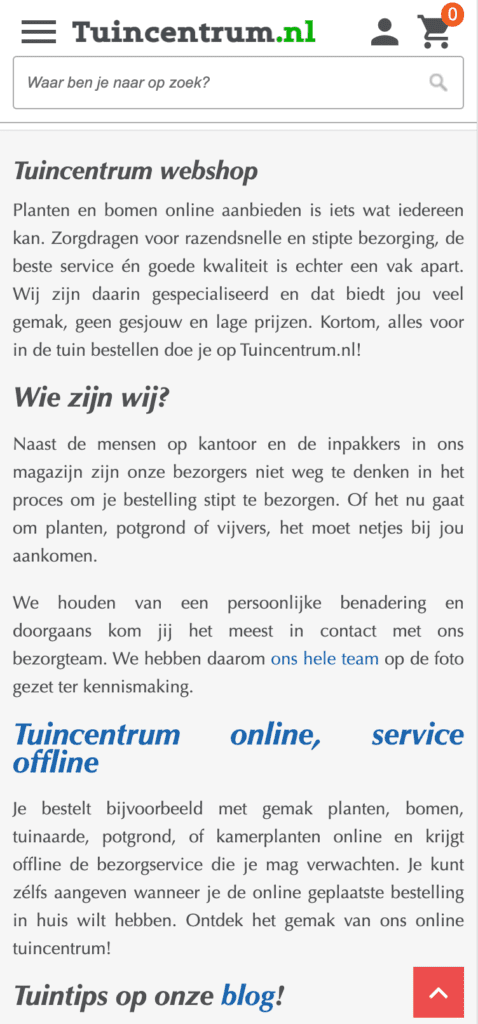 visuele hiërarchie Tuincentrum.nl